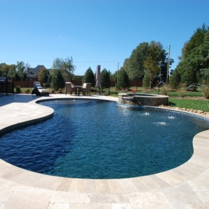 133. Custom shape pool with Travertine coping and patio