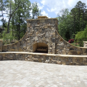 401. Custom stone outdoor fireplace