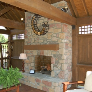409. Outdoor fireplace in covered patio